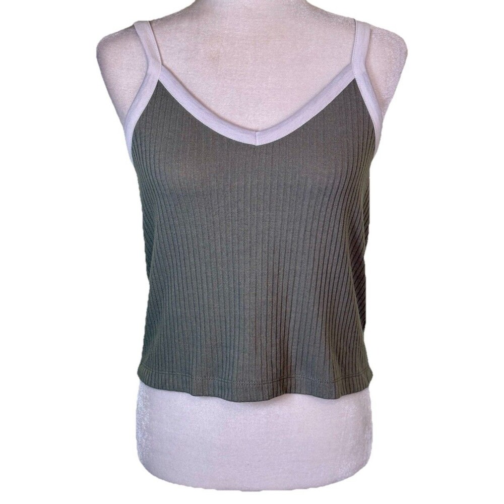 Women’s 90s Dark Green Ribbed Cami Tank  Layering Basic Normcore Minimalist Sz L